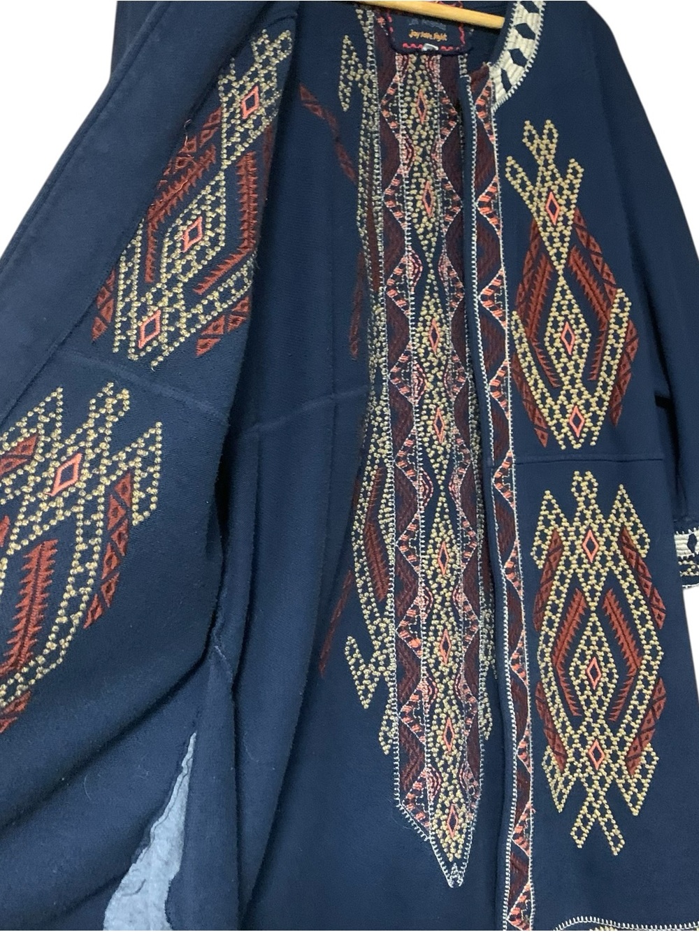 Johnny Was Open Cardigan L Embroidered Blue Boho Festival Aztec Southwest 3/4 - Picture 8 of 12